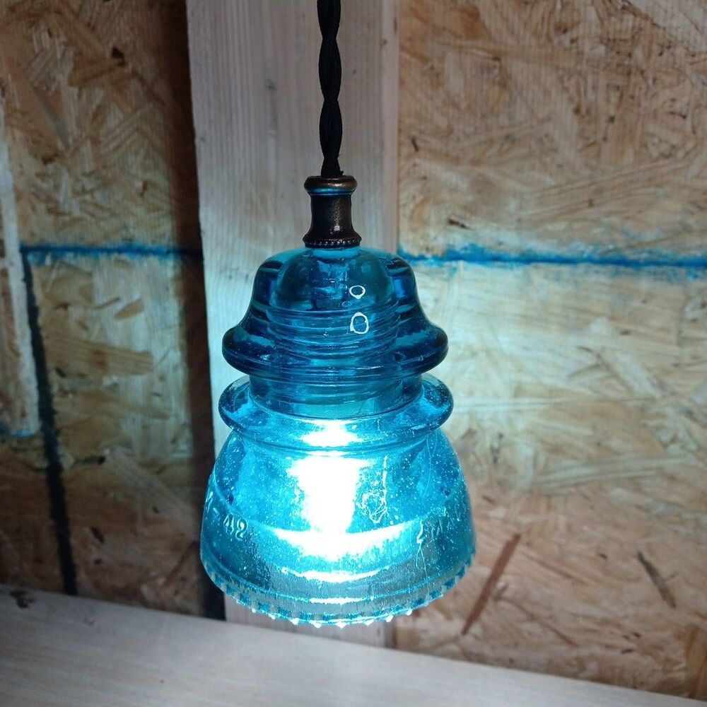 1900's Glass Insulator Light Pendant Industrial Railroad Hanging Lamp Steampunk